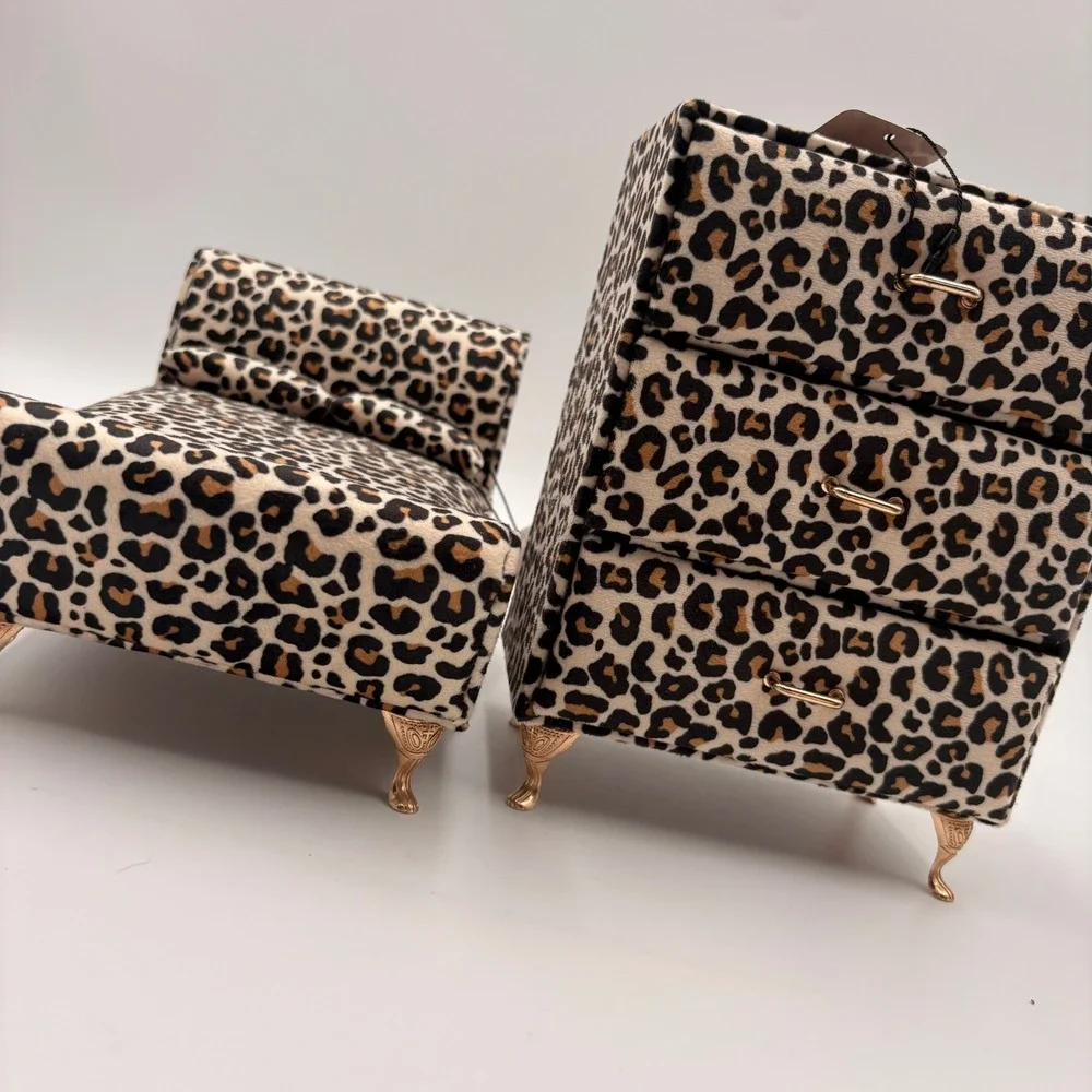 Willow & Riley Leopard Print Miniature Bed and Dresser Jewelry Box Set 2pc NEW